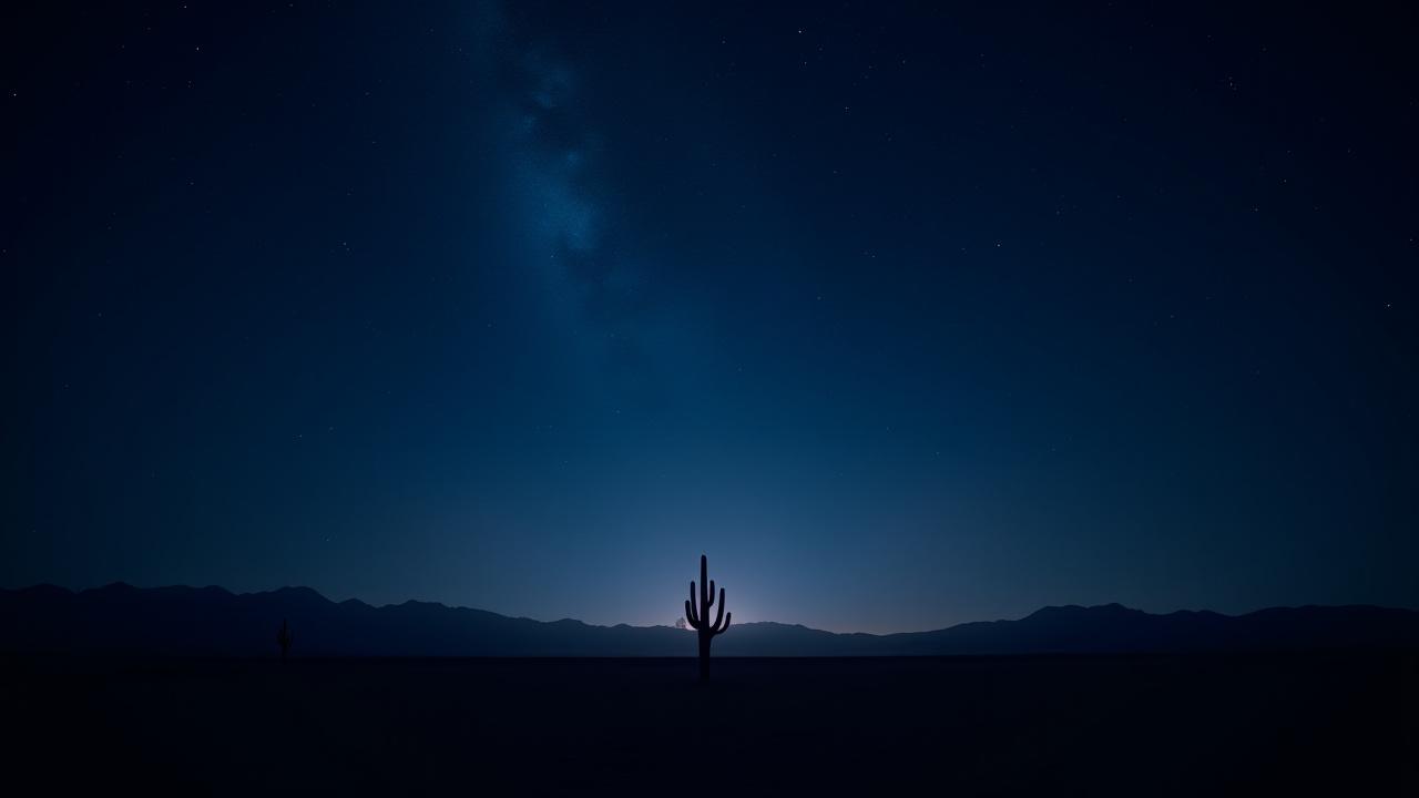 밤하늘의 별이 빛나는 고요한 사막 풍경